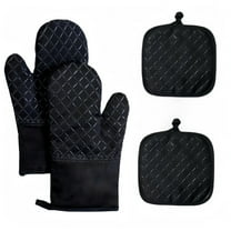 Oven Mitts and Pot Holders 4 pcs Set,High Heat Resistant 500 Degree Extra Thicken Long Kitchen Cotton Oven Glove for Cooking (12 Inch,Black))