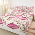 thumbnail image 3 of Homewish Cute Cartoon Mushroom Full Size Sheets,Rustic Floral Flower Bed Sheets,Pink Beige Sheet Sets For Girl Teens,Microfiber Bedroom Decor,4-Piece, 3 of 7