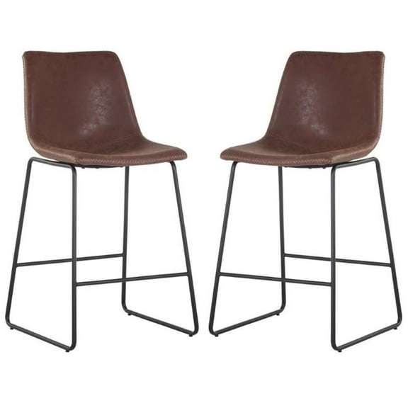 Home Square Cal 26" Steel Counter Stool in Antique Brown - Set of 2
