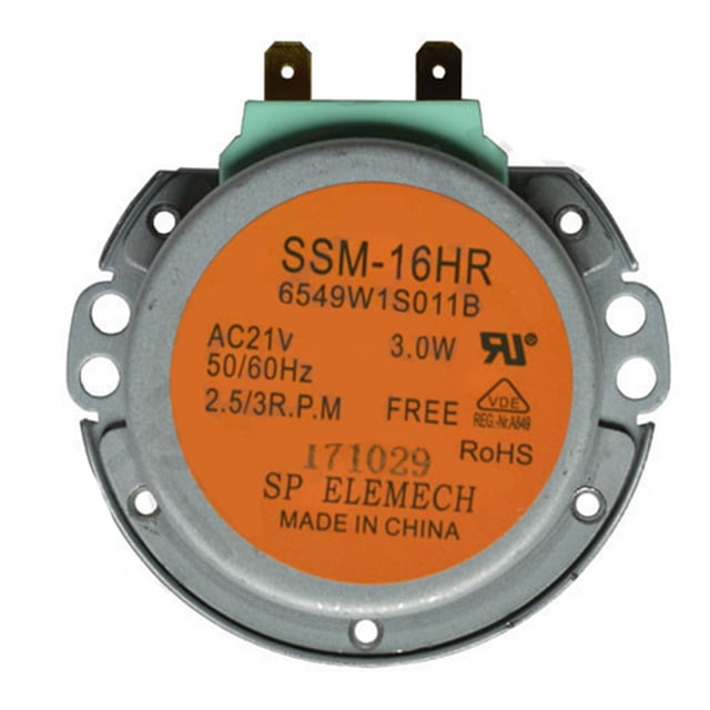 Motor sincrónico de eje en forma de D para microondas LG, modelo SSM-16HR, número de pieza 6549W1S011B, voltaje AC21V, frecuencia 50/60Hz, potencia 3W, velocidad 2.5/3R.P.M, distancia entre agujeros