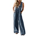 thumbnail image 2 of Vhkiploz Plus Size Wide Leg Jumpsuits for Women's One-Piece Summer Beach Sweatsuits Solid Color V-Neck Sleeveless Rompers with Pockets, 2 of 8
