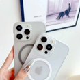 thumbnail image 3 of Magnetic Matte Translucent Frameless Phone Case For iPhone 11 12 13 14 15 16 Pro Max 16Plus For Magsafe Bumper Hard Back Cover Blue For iPhone 14 Plus, 3 of 6