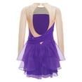 thumbnail image 4 of Doomiva Kids Girls Figure Ice Skating Dress Rhinestones Splice Mesh Long Sleeve Tutu Skirted Leotard Dance Dress Purple 14, 4 of 7