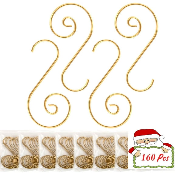 Christmas Ornament Hooks 160 Pcs Christmas Tree Ornament Hangers Hooks for Christmas Tree Decorations,Gold