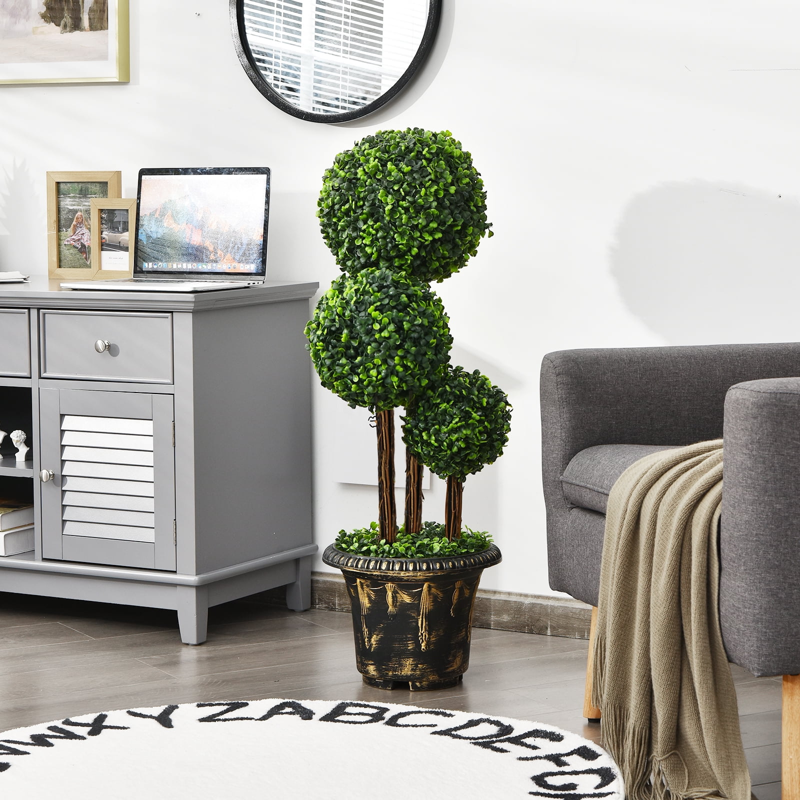 Topbuy 36” Artificial Topiary Three Ball Tree Decorative Trees Fake Greenery Plants Indoor&Outdoor