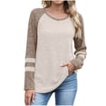 thumbnail image 3 of Tauxra On Shoulder Top,Color Block Striped Raglan Pullover for Women,Long Sleeve Round Neck Brushed Top,Pullovers for Women,Womens Long Tops, 3 of 4
