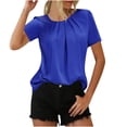 thumbnail image 4 of Tops for Women Crewneck Solid Color Pleated Puff Sleeve T-shirt Ladies Beach Blouse Tunic Tops Women's Summer Clothes, 4 of 6