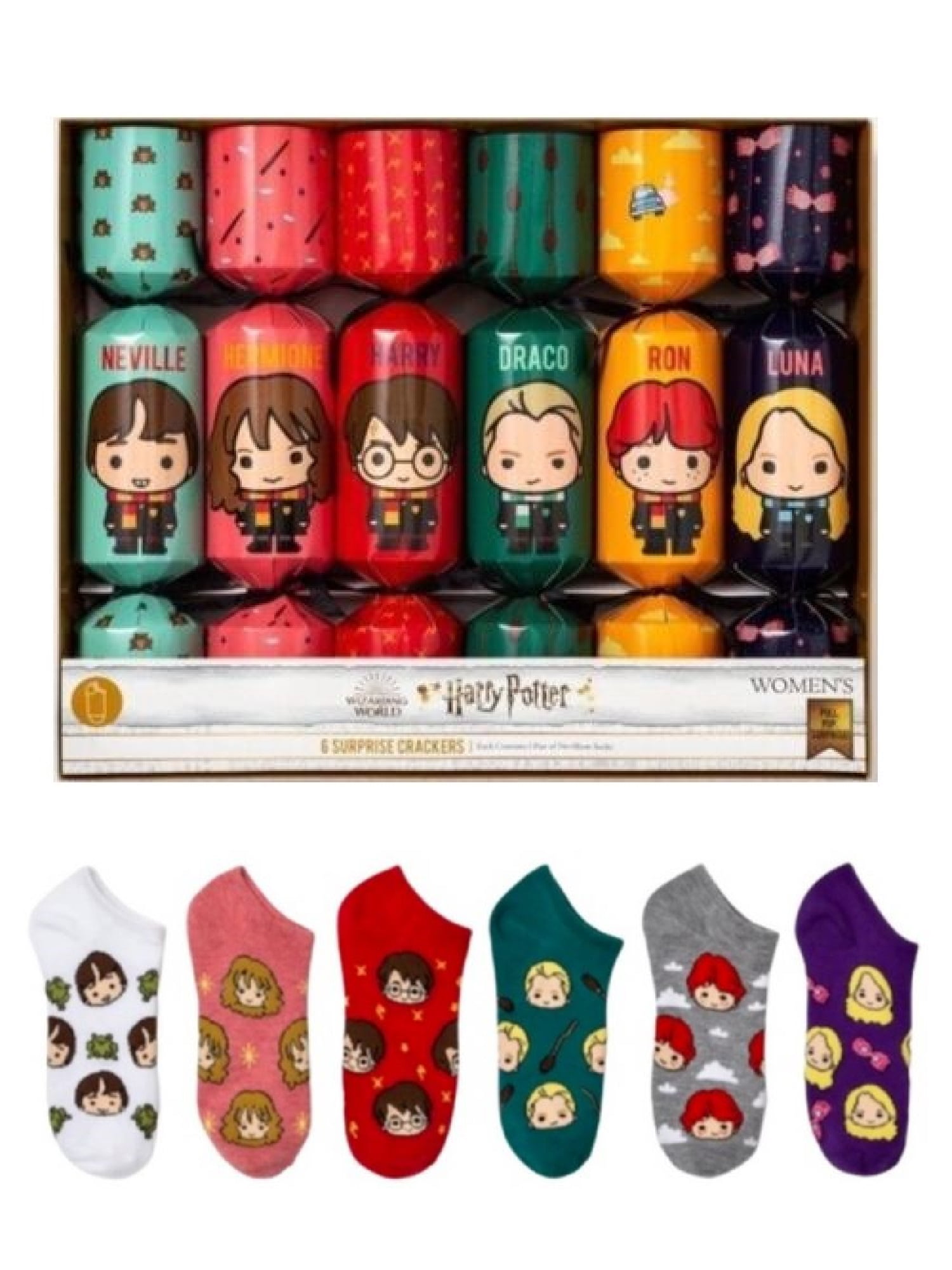 Harry Potter, Women's NoShow Socks, Surprise Cracker Gift Box, 6Pack