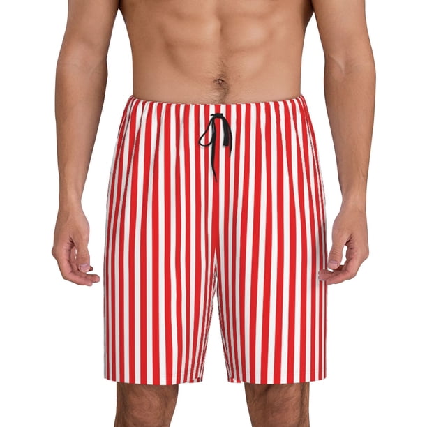 Fotbe Red And White Stripes Pantalones Cortos de Pijama para Hombre, Ropa de Dormir, Pantalones de Pijama Cortos para Hombre-Medium