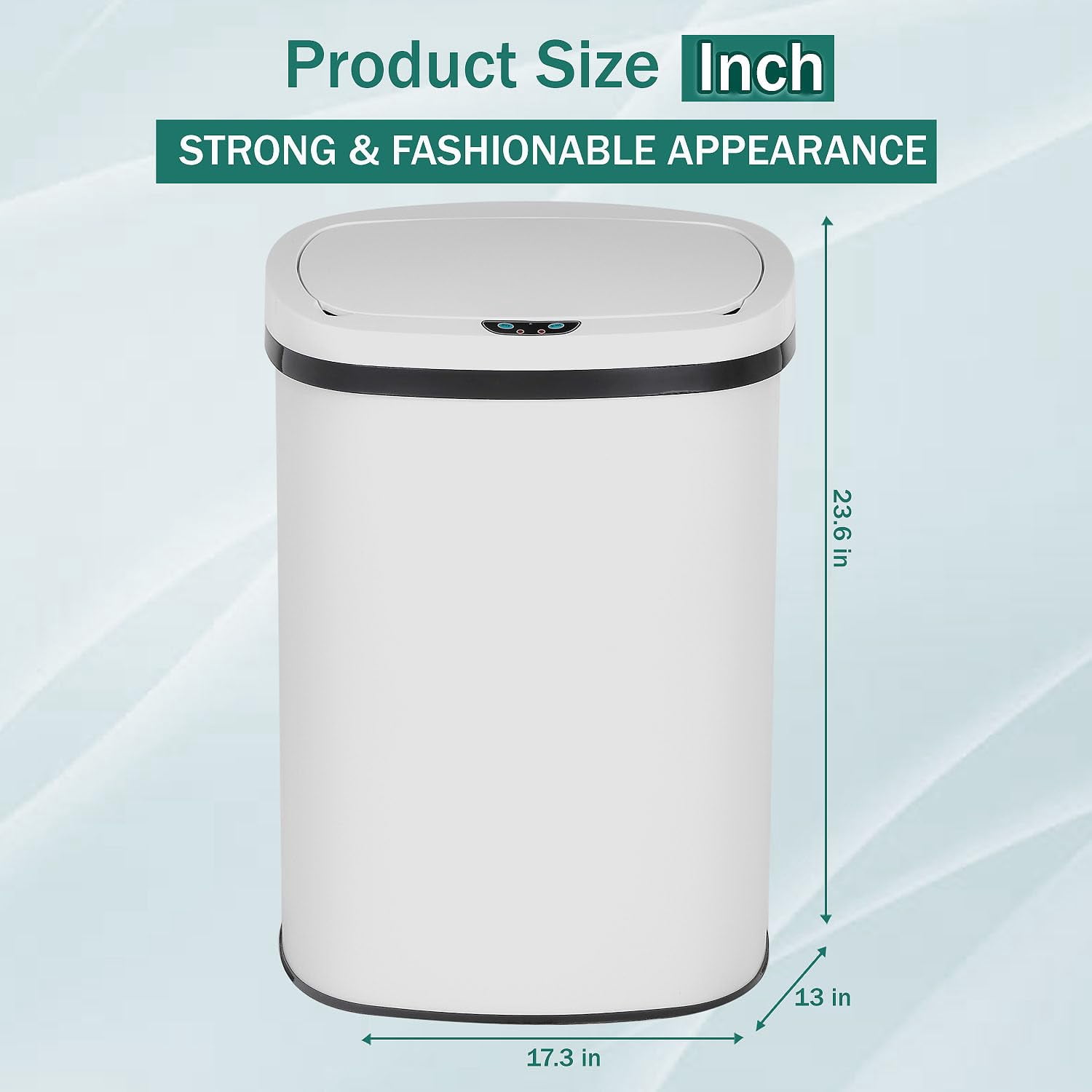 13-Gallon Kitchen Trash Can White Stainless Steel Garbage Can Automatic Touch Free Garbage Bin Motion Sensor Trash Can with Lid Metal Waste Bin for Living Room, Kitchen, Bathroom, Office