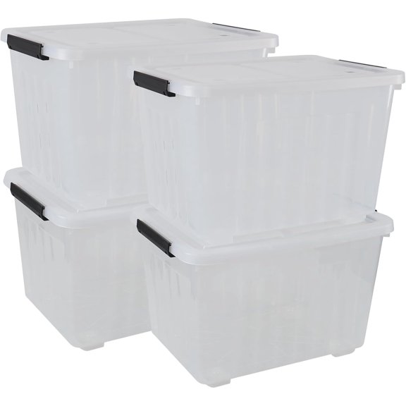 Xyskin 50 Quart Large Clear Storage Bin with Lid, Plastic Storage Box with Wheels, 4 Pack
