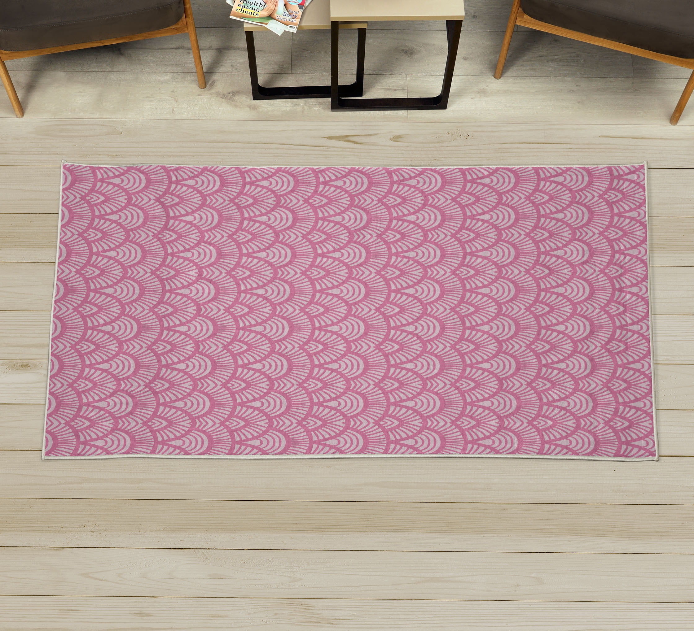Pink Japanese Rug Japanese Art Decorative Rug, Fish Scale Inspired Vintage Hand Drawn ...