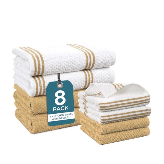 Casa Platino 8PC Kitchen Towels, 16"x26", Dish Towels for Kitchen, Kitchen Towels and Dishcloths Sets, Kitchen Hand Towels, Hand Towels for Kitchen, Kitchen Towel, Spring Kitchen Towels - Beige