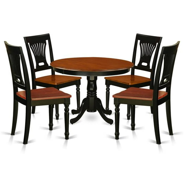 Dining Set One Round Small Table & 4 Chairs with Solid Wood Seat