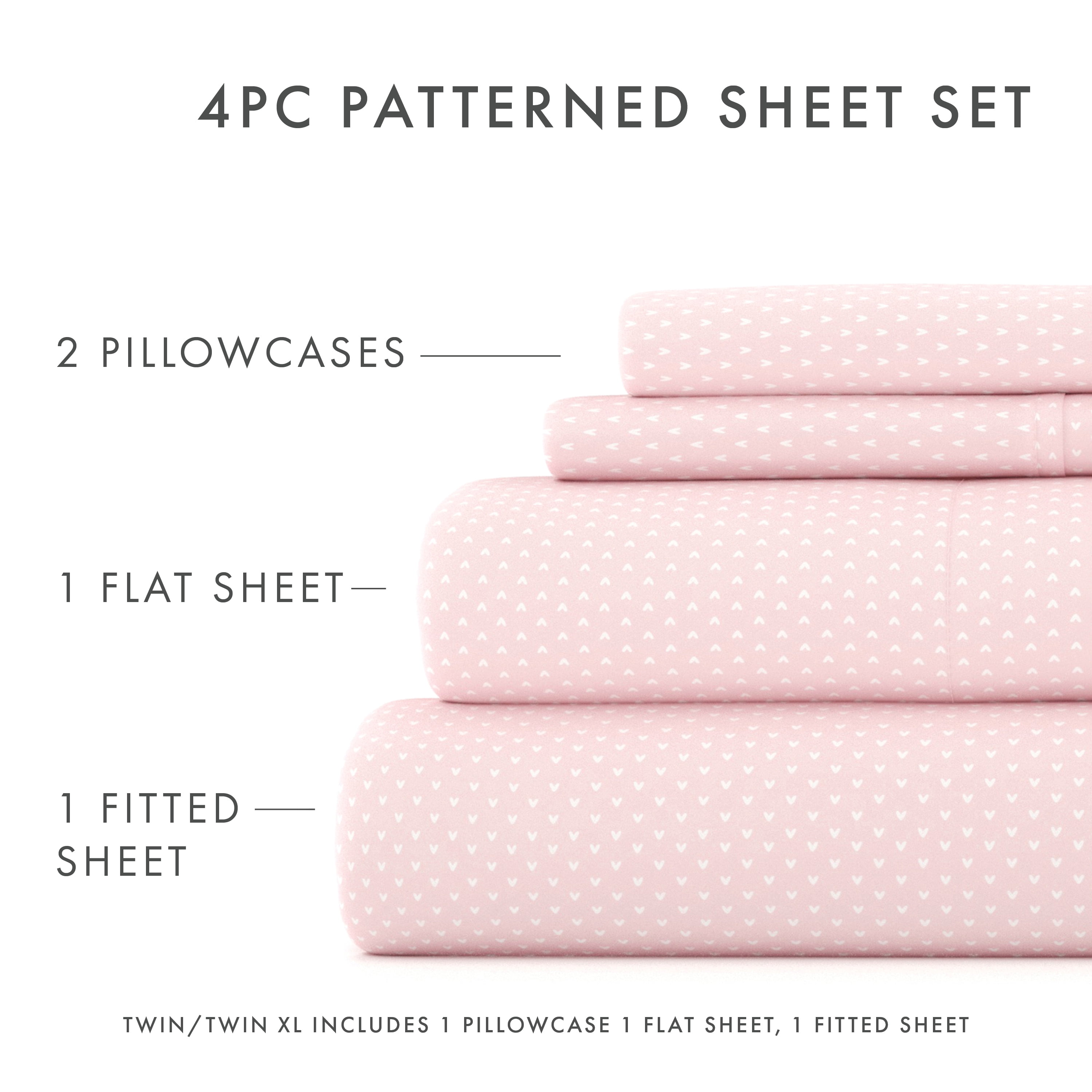Noble Linens 4 Piece Pattern Microfiber Bed Sheets Set, Pink Indigo Flowers, Twin