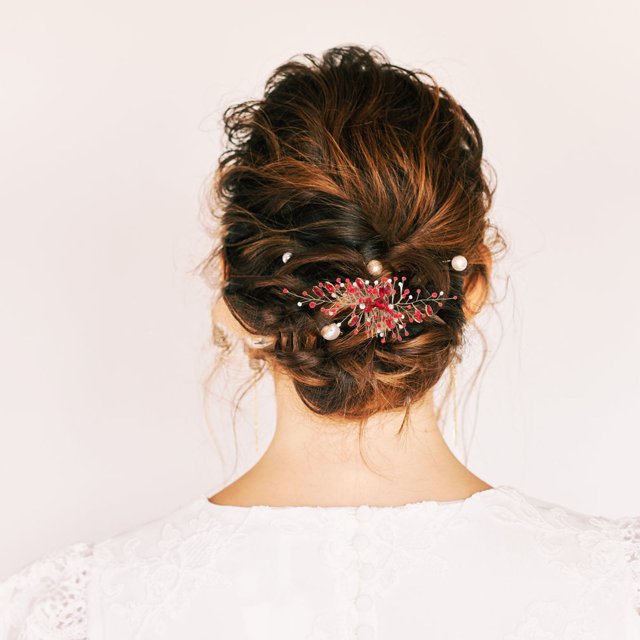 unbranded Bridal Hair Comb Red Crystal Wedding Hair Decor with Luster and Stable Teeth