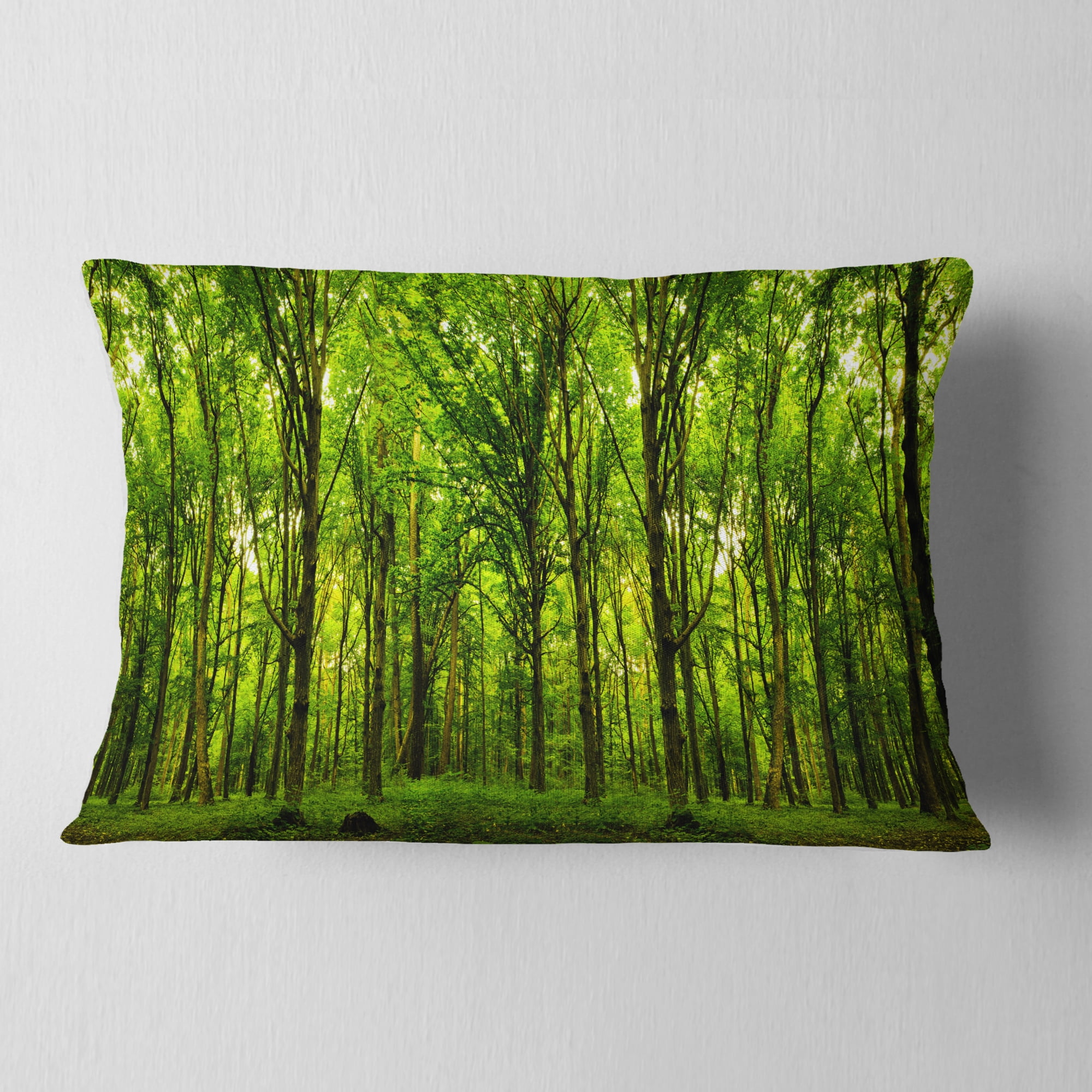 Designart Green Forest - Landscape Photo Throw Pillow - 12x20