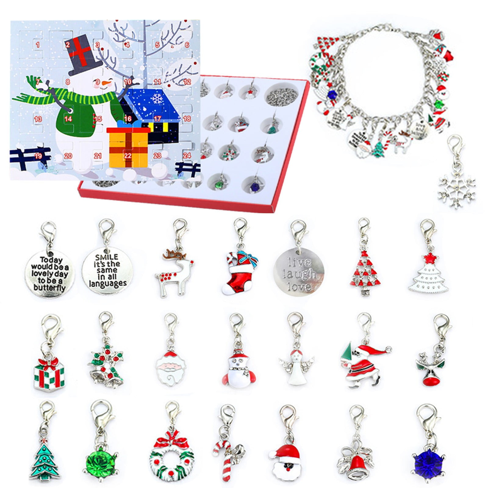 Details about   Advent Countdown Calendar Christmas Themed DIY Charm Bracelet Jewelry Gift Set 