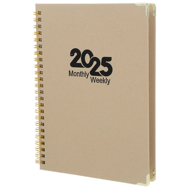 Cuaderno de papel Kraft 2025, tamaño A5, espiral, planificador semanal mensual, agenda de citas, versión en inglés, diarios de viaje, notas para la escuela, la oficina y el hogar