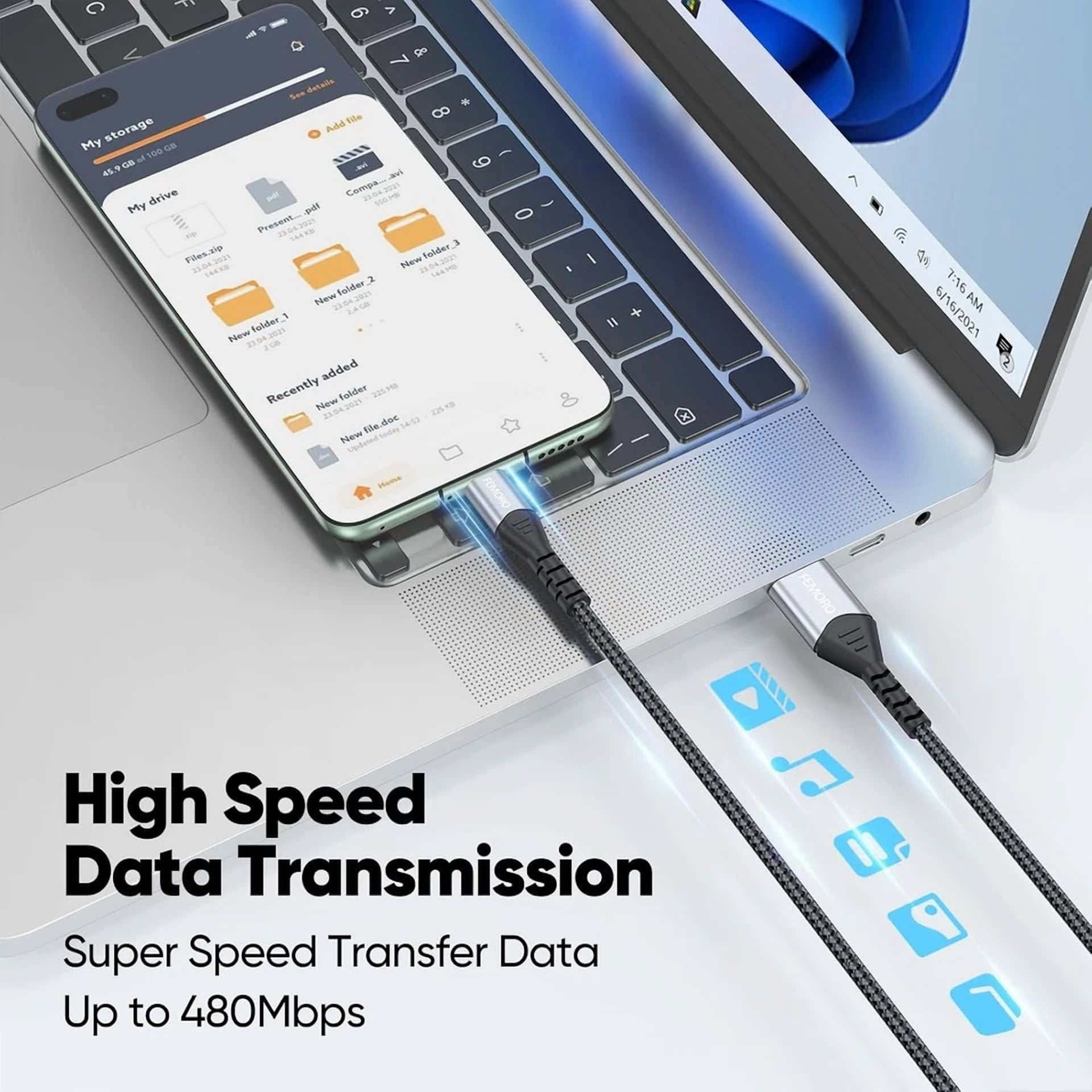 BUTTERFLY- Femoro Micro Usb Cable 6Ft 480Mbps Data Transfer & 12W Charging, A To...