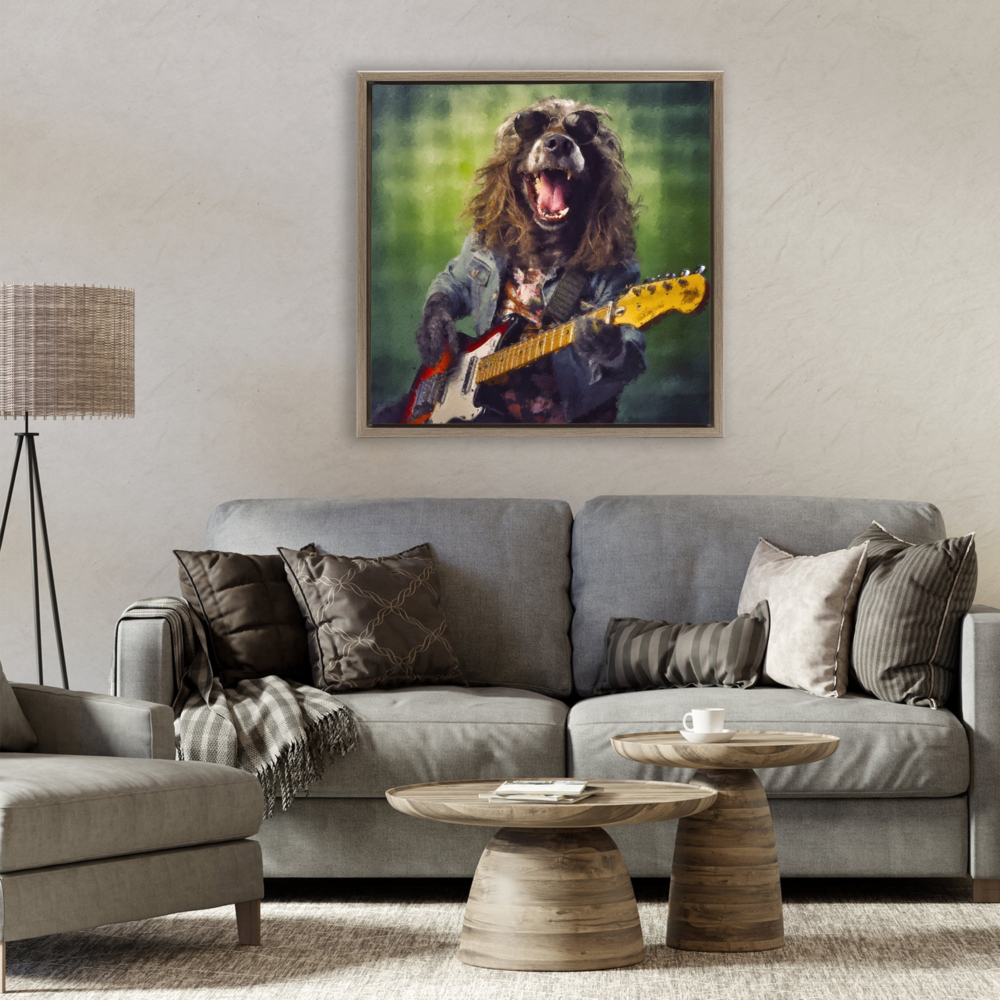 Musician Mutt Halen Brown Framed Floater Canvas Wall Art, design by Sean Parnell