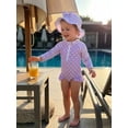 thumbnail image 6 of BemeyourBBs Toddler Baby Girl Swimsuit Infant Bathing Suit One Piece Swimsuits with Sun Hat Set Long Sleeve Rash Guard Swimwear Striped Dot Zipper Summer Beach Wear, 6 of 9