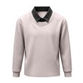 thumbnail image 2 of Domuza Mens Fake Two Pieces Polo Sweatshirt Fall Winter Stylish Casual Loose Long Sleeves Lapel Pullover Top Camel S, 2 of 5