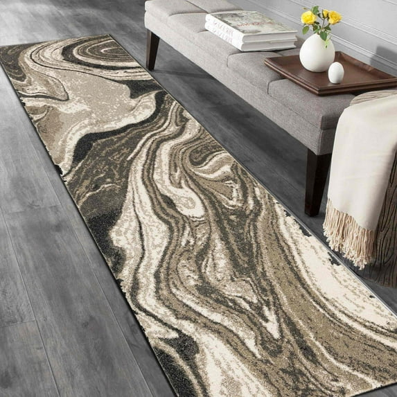 HR Marble Rugs Beige Multi Color Abstract Livingroom & Dining Room Chick Area Rug Non-Shedding Carpet, 8' x 10'