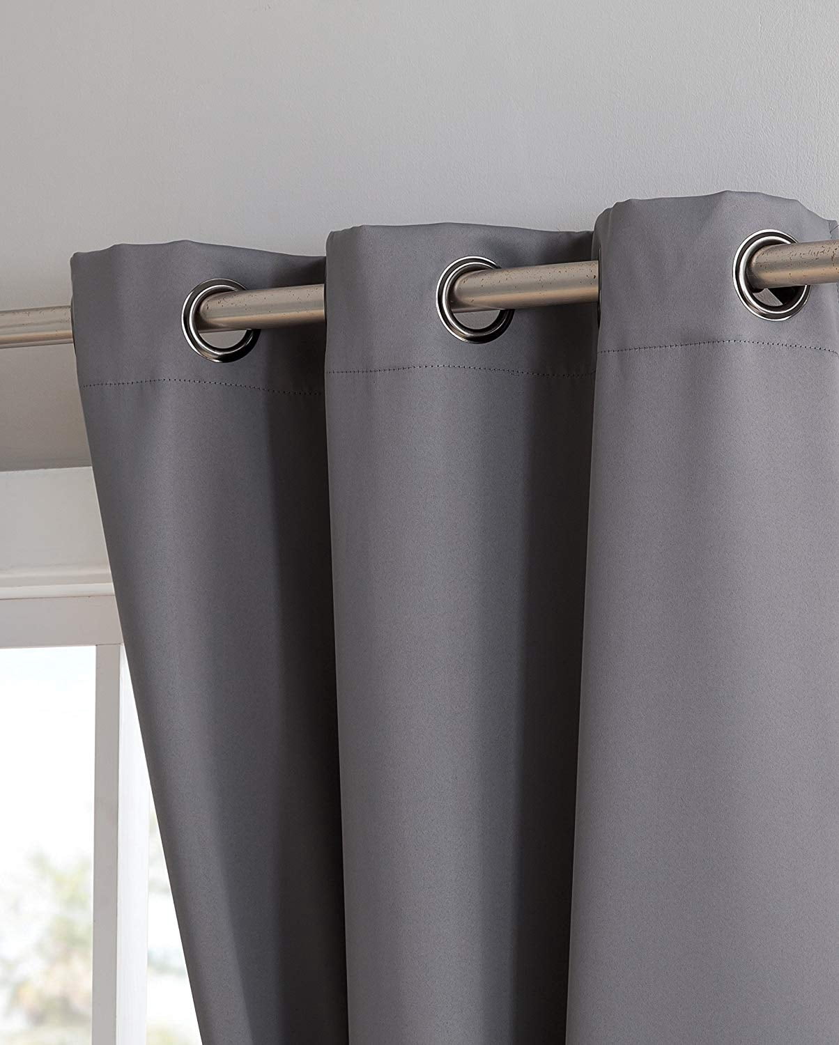 Nicole - Premium Grommet Blackout Window Curtain Panel with Tiebacks - Solid Thermal Insulated Draperies (54" W x 96" L, Light Grey)
