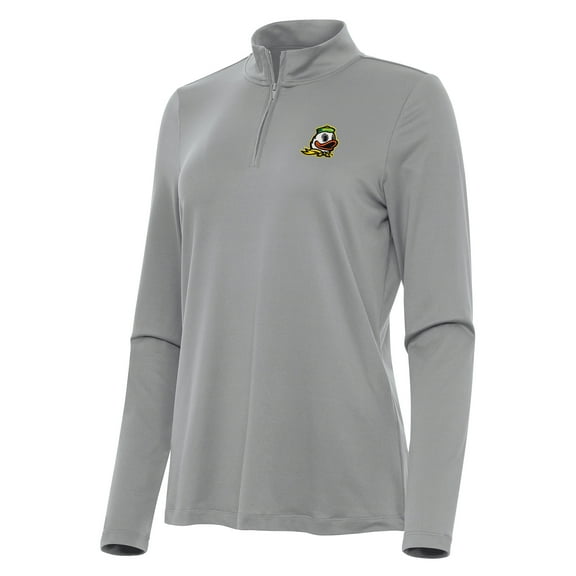 Women's Antigua Gray Oregon Ducks Reprocess Quarter-Zip Top