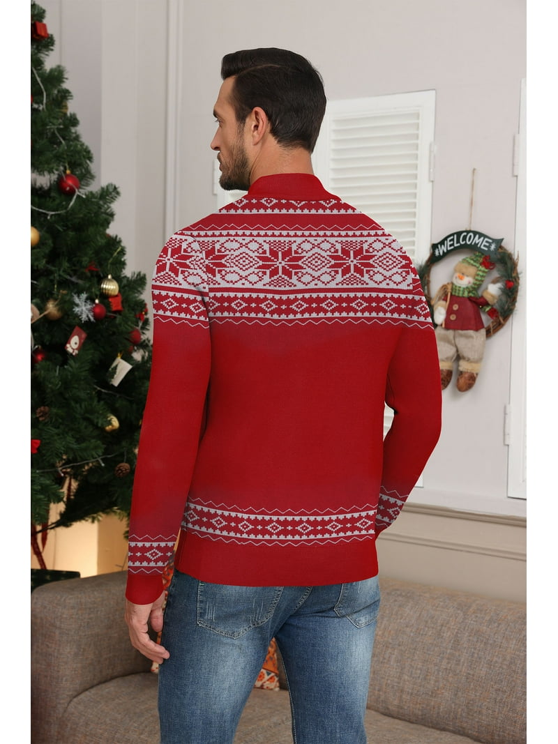 Iceglad Mens Ugly Christmas Sweater Quarter Zip Sweaters Reindeer