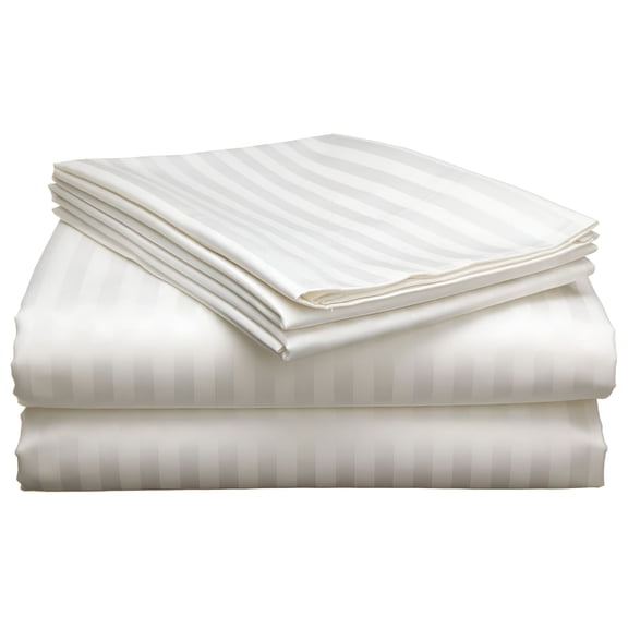 AUQ Luxury 4 Piece Bed Sheets Set King Size - Ivory Stripe 100% Pure Egyptian Cotton 800 Thread Count,Sateen Weave Sheet Set,Soft Long Staple Cotton,12" Deep Pocket