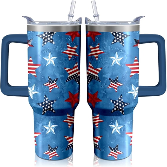 40oz American Flag 4th of July Tumbler With Handle and Straw, Gifts For Memorial Day Veterans day Independence day, Patriots Coffee Mug Water Bottle, Labor Day Stainless Steel Insulated Cup
