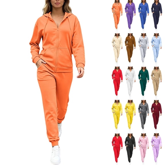 Women's 2-Piece Fleece Tracksuit Set Full Zip Hoodie and Jogger Pants Casual Lounge Outfit Fall Winter Daily Wear