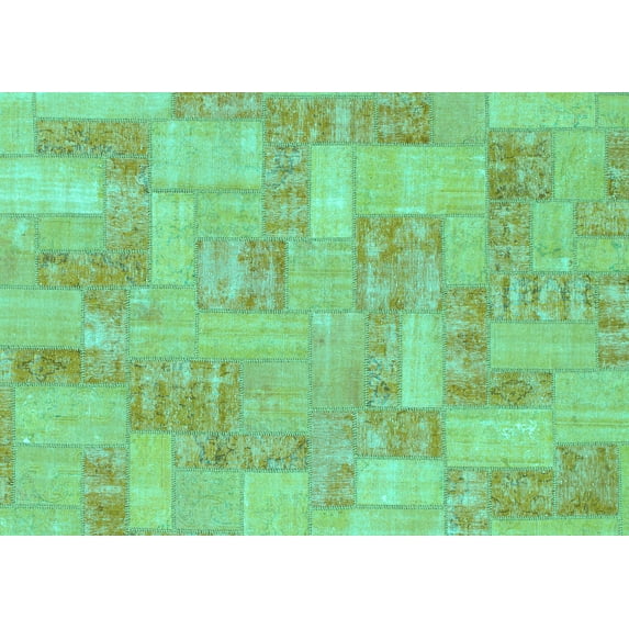 Ahgly Company Indoor Rectangle Patchwork Turquoise Blue Transitional Area Rugs, 2' x 4'