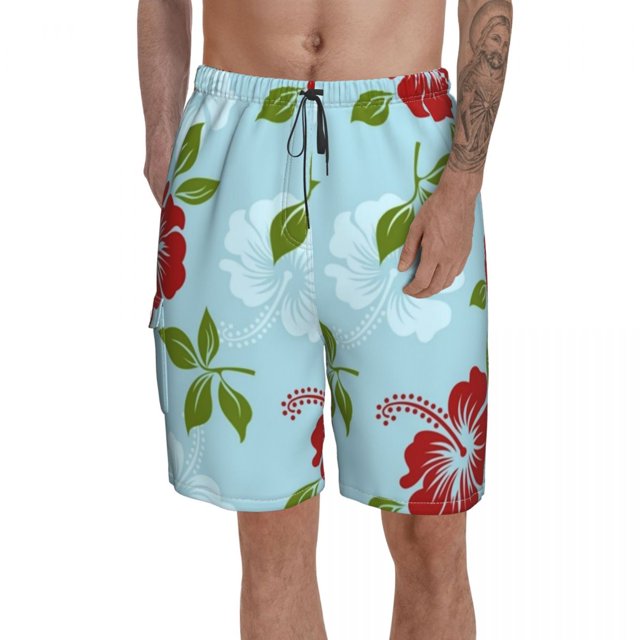 Hibiscus Board Shorts Beach Swimming Trunks Polyester Funny Men Swim Trunks