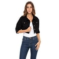 thumbnail image 2 of Womens Plus Size Button Closed Cropped Jean Jacket Stretch Ladies Denim Jacket Oversize Coat, 2 of 6
