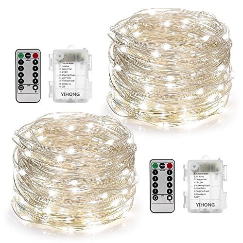 Yihong 2 Set Fairy Lights Battery Operated 50led String Remote Control Timer Le 8 Modes 16 4 Feet Silver Wire Firefly White Com Yihong 2 Set Fairy Lights Battery, How To Use Timer On Fairy Lights