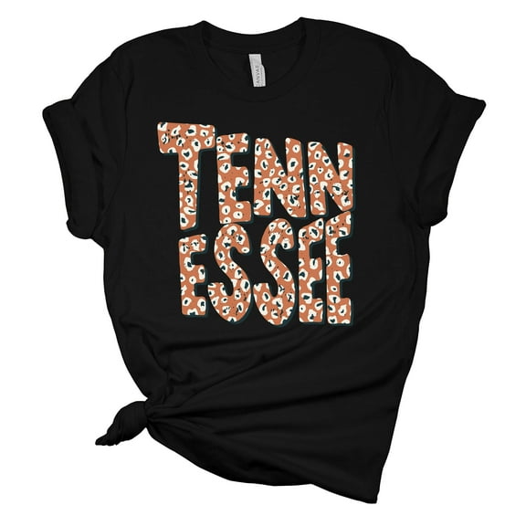 Womens Tennessee Tshirt Football Orange Leopard Print Team Name Tennessee Short Sleeve T-shirt Graphic Tee-Black-4xl