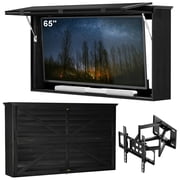 GDLF Outdoor TV Enclosure, 65 Inch Solid Wood Weatherproof TV Cabinet with Premium Dual-Arm Mount (Fits 60 to 65" TVs), Black
