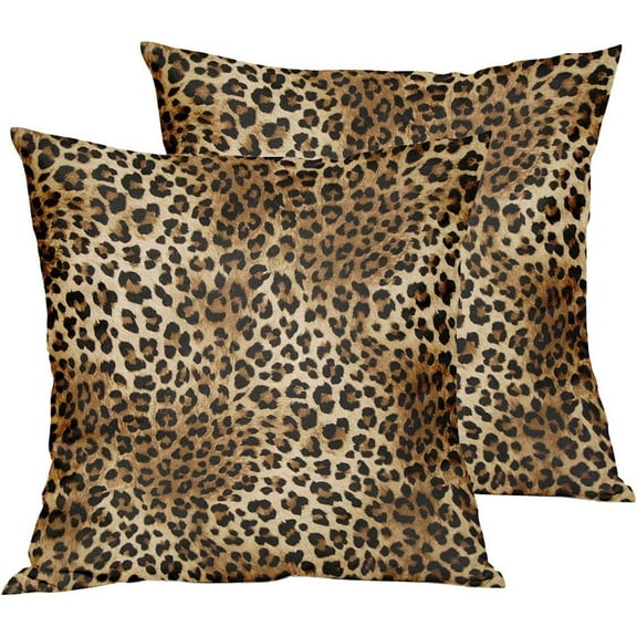 Brown Leopard Throw Pillow Cover - 2 Pcs Cheetah Pillow Case 18x18 inch Cotton Soft Animal Print Pillows Covers Decorative Cushion Cover for Home Couch Bed Sofa Double Side Printed