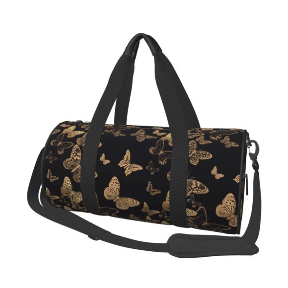 Sikiie Modern Golden Butterfly Print Duffel Bag, Travel Bag, Sports Gym Bag - Ideal for Sports, Gym, Overnight Stays