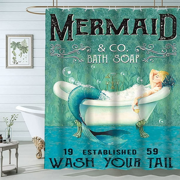 Blue Mermaid Ocean Shower Curtain Mermaid Bathroom Set 72Wx72L Inch