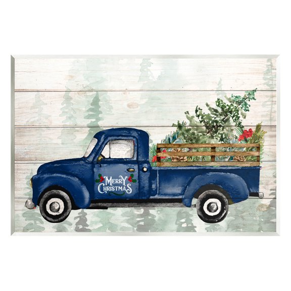 Stupell Industries Merry Christmas Blue Holiday Truck Graphic Art Unframed Art Print Wall Art, Design by Kim Allen