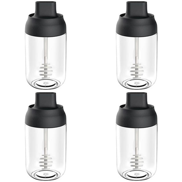 4 Pcs Pot de Miel Transparent Scellé avec Cuillère et Couvercle, 250 ml, Poignée Amovible, Rangement et Service, Utilisation Durable, Anneau en silicone Hermétique, Contenant pour Cuisine Familiale, Articles pour la Maison
