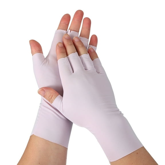Uxcell Sun Protection Gloves, Half Finger Summer Hand Protection Gloves Breathable Touchscreen Fingerless Mittens, Purple & Nylon Ice Silk