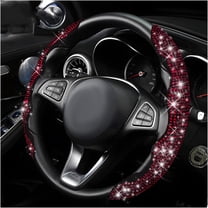 2 PCS Steering Wheel Cover, 15 Inches Crystal Diamond Bling Cover for Auto Steering Wheels, Safety Non-Slip Universal Fit Sparkly Steering Wheel Cover, Car Accessories (Red)