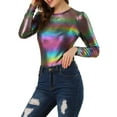 thumbnail image 4 of INSPIRE CHIC Women's Top Long Sleeve Sparkly Glitter Shiny Metallic Tops S Multicolor, 4 of 7