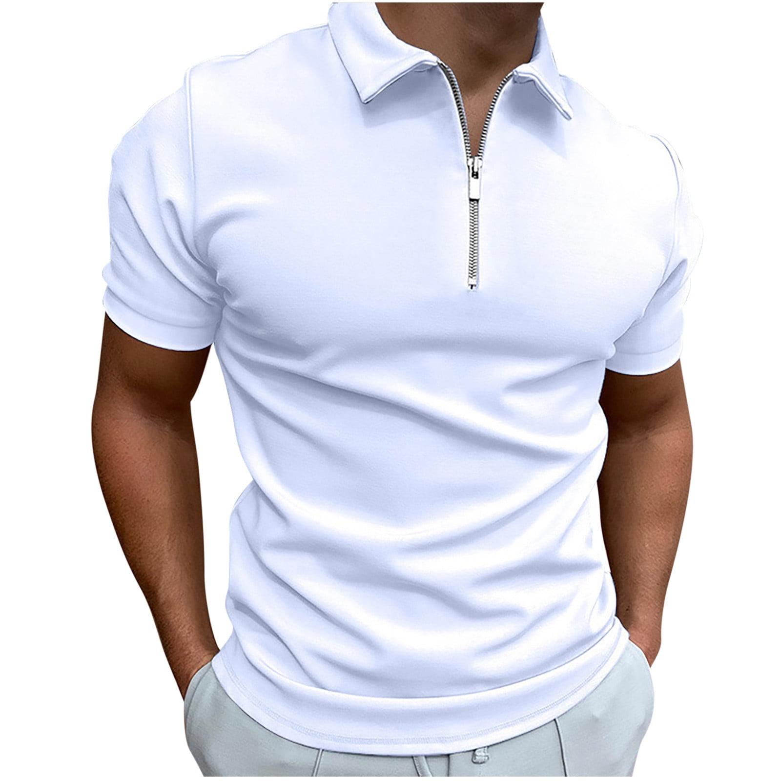 Mens V Neck Polo Shirts Waffle Knit Collared 3-button Pullover Tee Slim ...