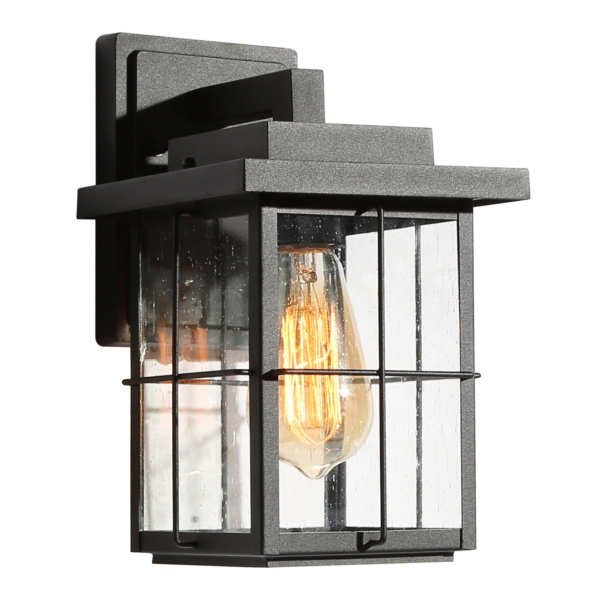 LNC 1-Light Black ModernTransitional Outdoor Wall Sconce/LED Exterior Wall Light with Seeded Glass